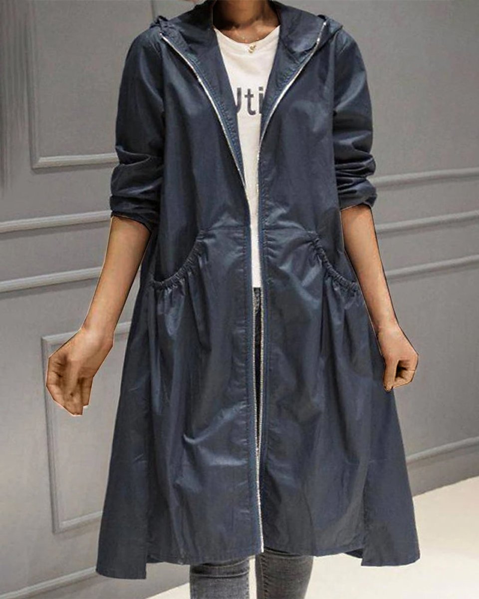 Mia | Women's Hooded Waterproof Long A-Line Trench Coat