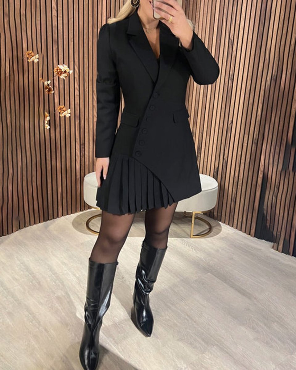 Phoebe | Women's Long-Sleeved Pleated Blazer Mini Dress
