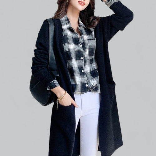 Amelia | Women's Longline Open-Front Knit Cashmere Cardigan