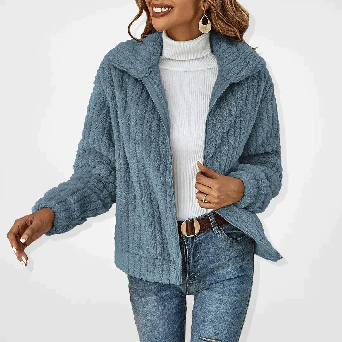 Willow | Women's Oversized Fluffy Zip-Up Teddy Cardigan Jacket