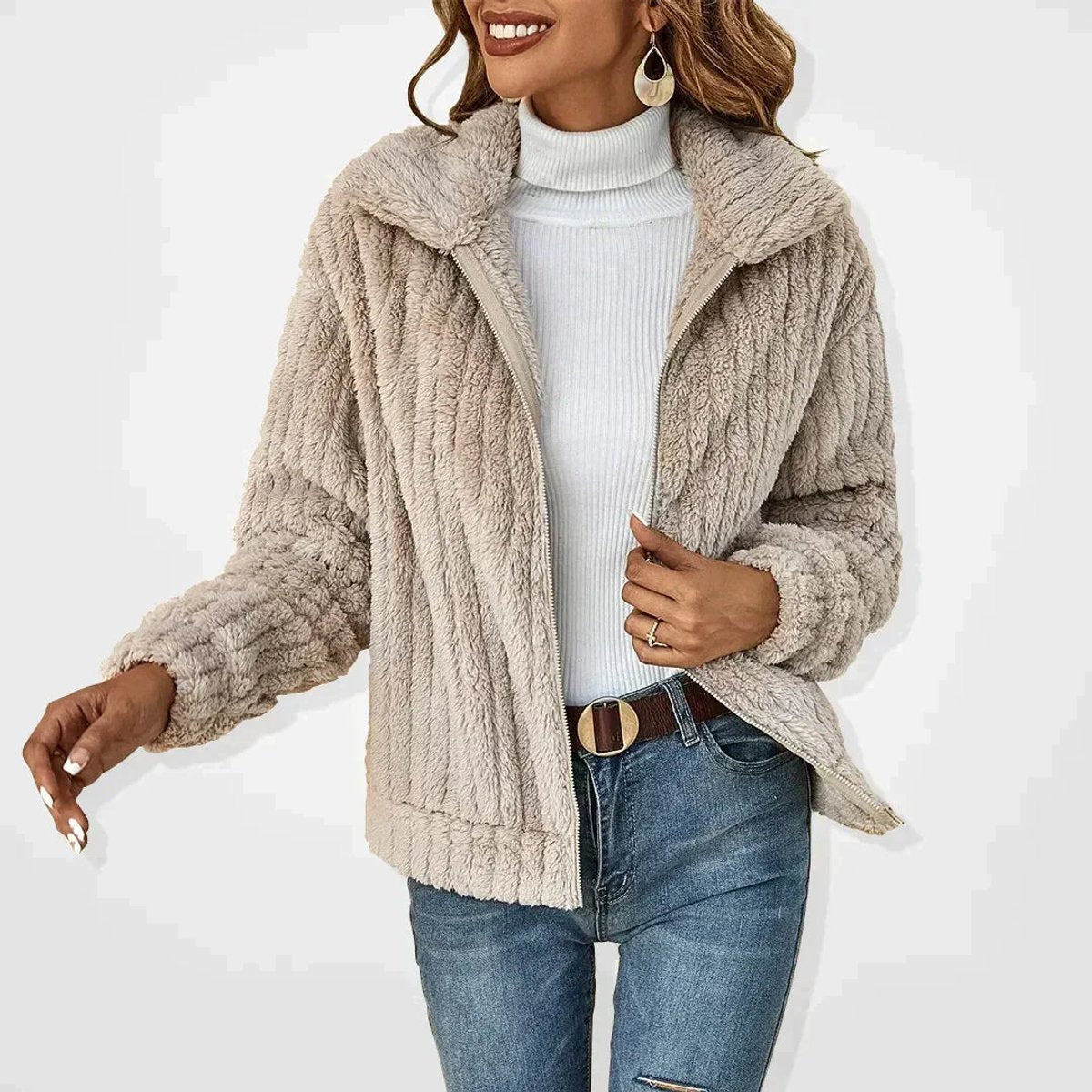 Willow | Women's Oversized Fluffy Zip-Up Teddy Cardigan Jacket