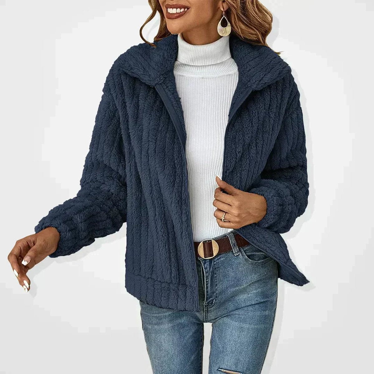 Willow | Women's Oversized Fluffy Zip-Up Teddy Cardigan Jacket