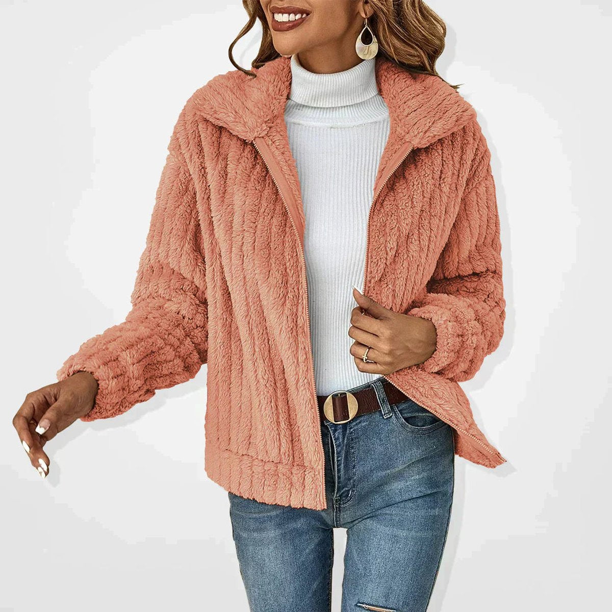 Willow | Women's Oversized Fluffy Zip-Up Teddy Cardigan Jacket