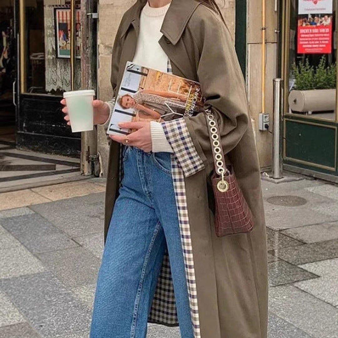 Aria | Women's Oversized Plaid-Lined Long Trench Coat