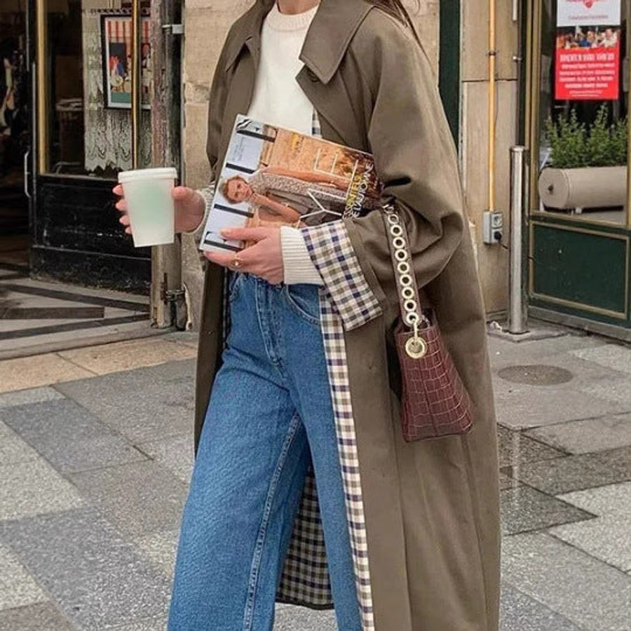 Aurelia | Women's Oversized Plaid-Lined Long Trench Coat