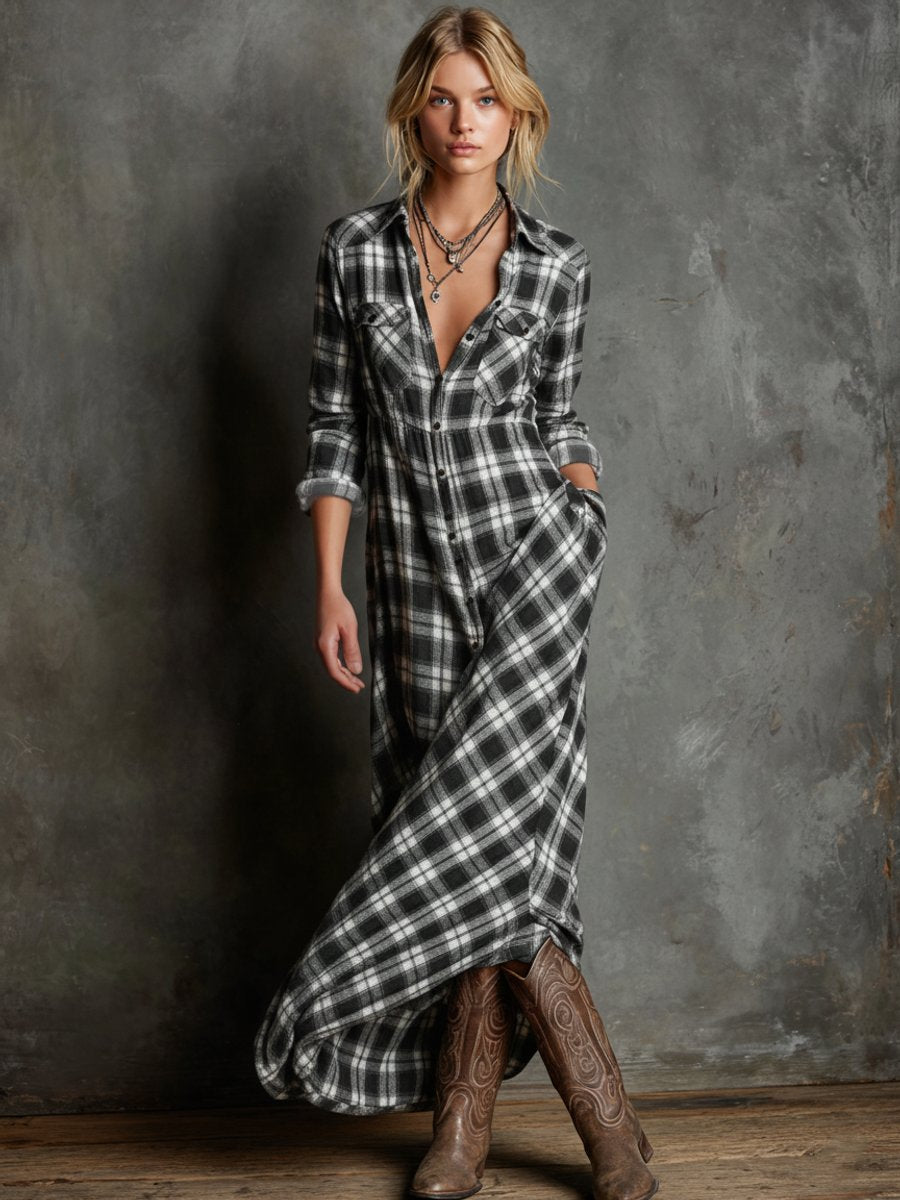 Grace | Women's Plaid Flannel Long Sleeve Maxi Shirtdress