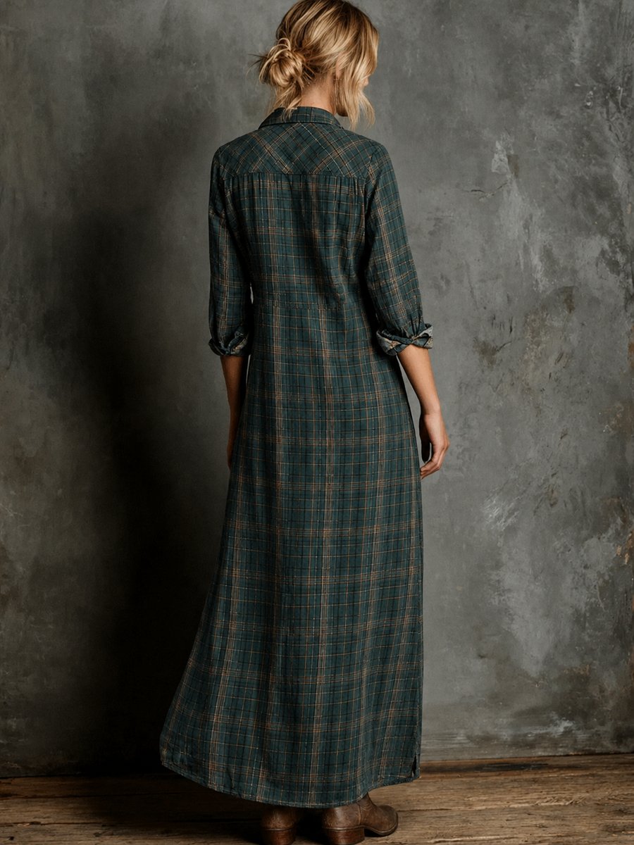 Grace | Women's Plaid Flannel Long Sleeve Maxi Shirtdress