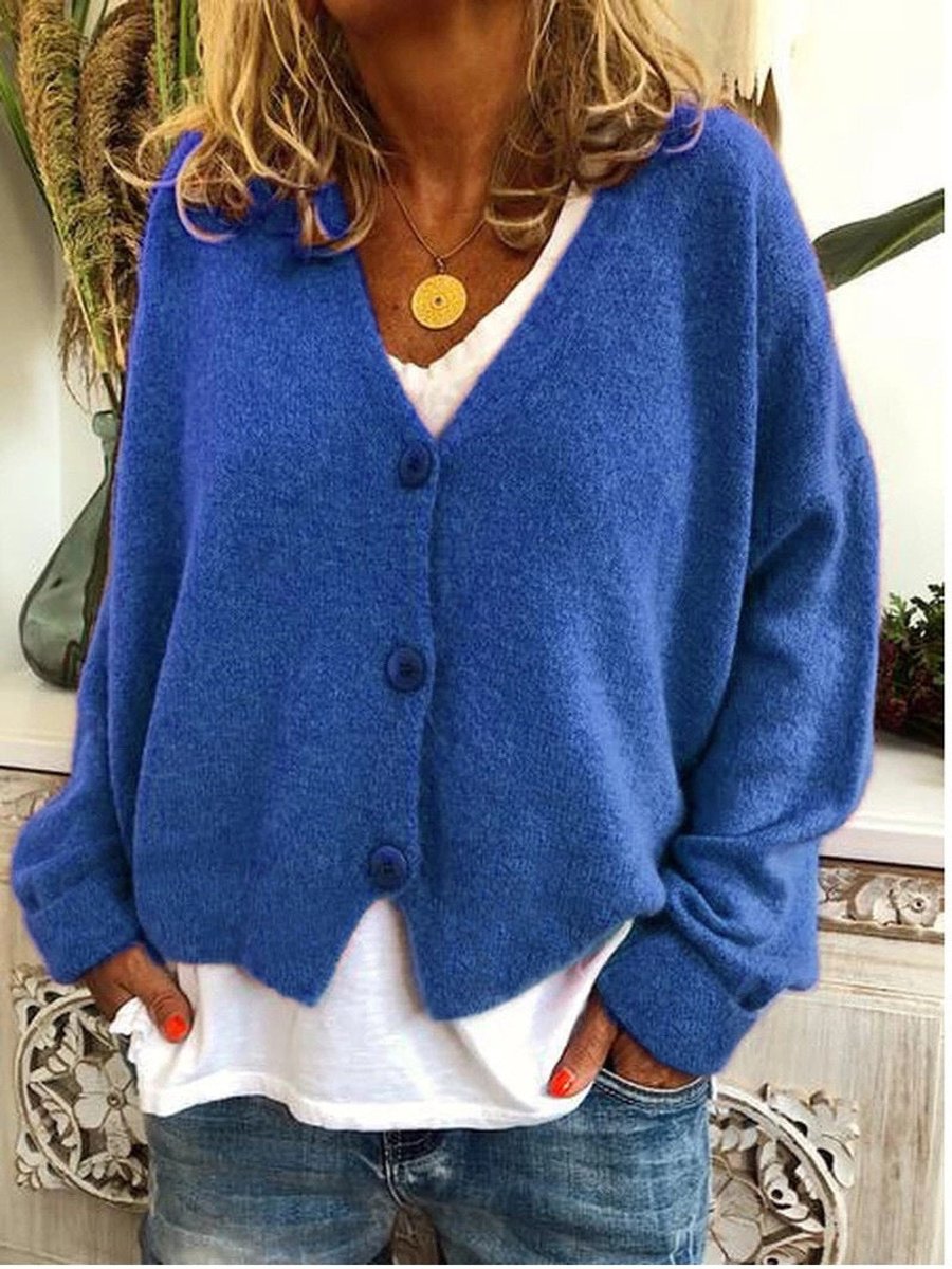 Mia | Women's Relaxed-Fit Button-Up V-Neck Knit Cardigan