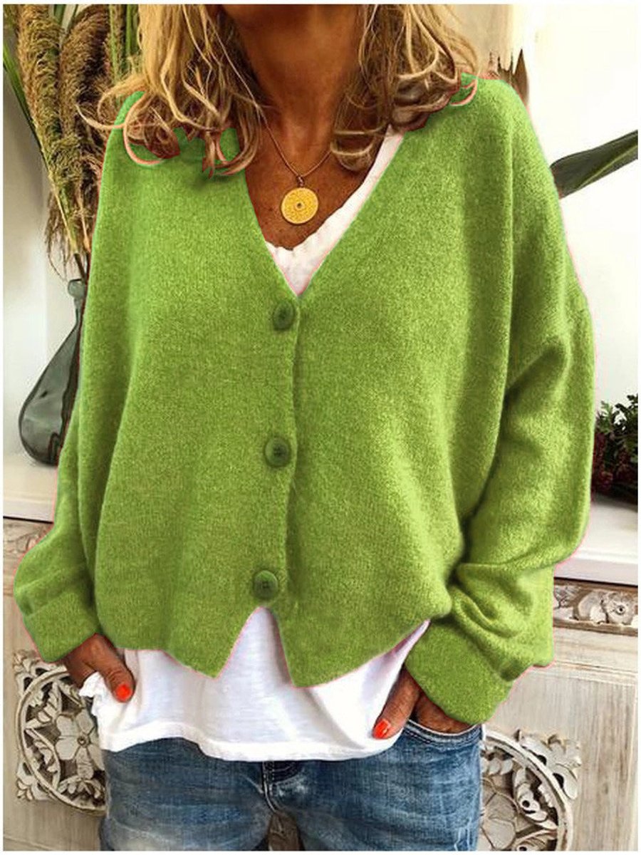 Mia | Women's Relaxed-Fit Button-Up V-Neck Knit Cardigan