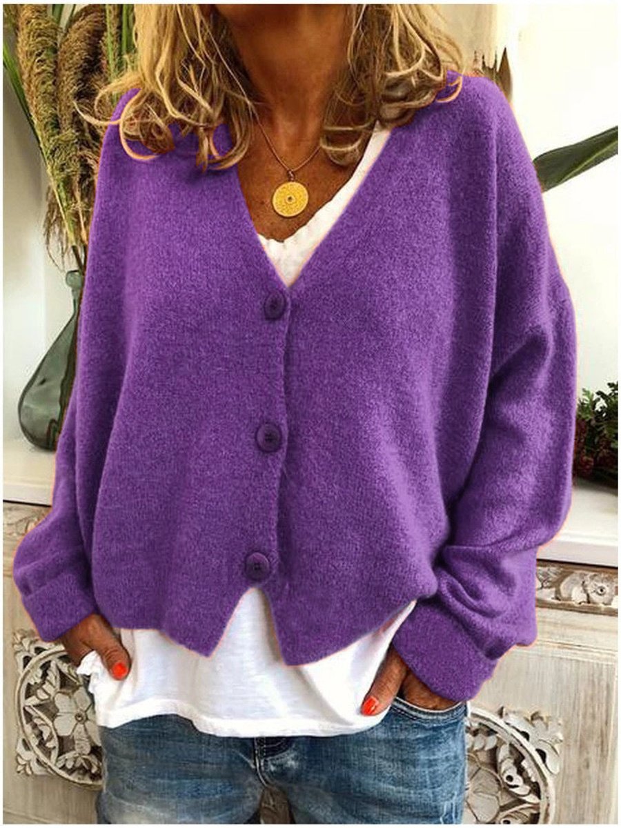 Mia | Women's Relaxed-Fit Button-Up V-Neck Knit Cardigan