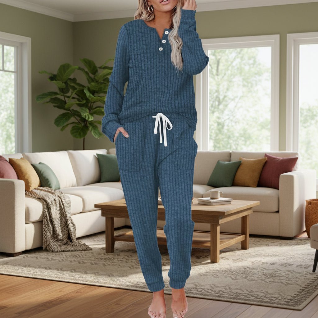Elowen | Women's Ribbed Button-Neck Loungewear Set