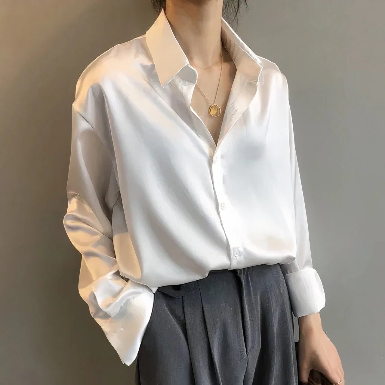 Willow | Women's Satin Button-Down Long Sleeve Pointed Collar Blouse