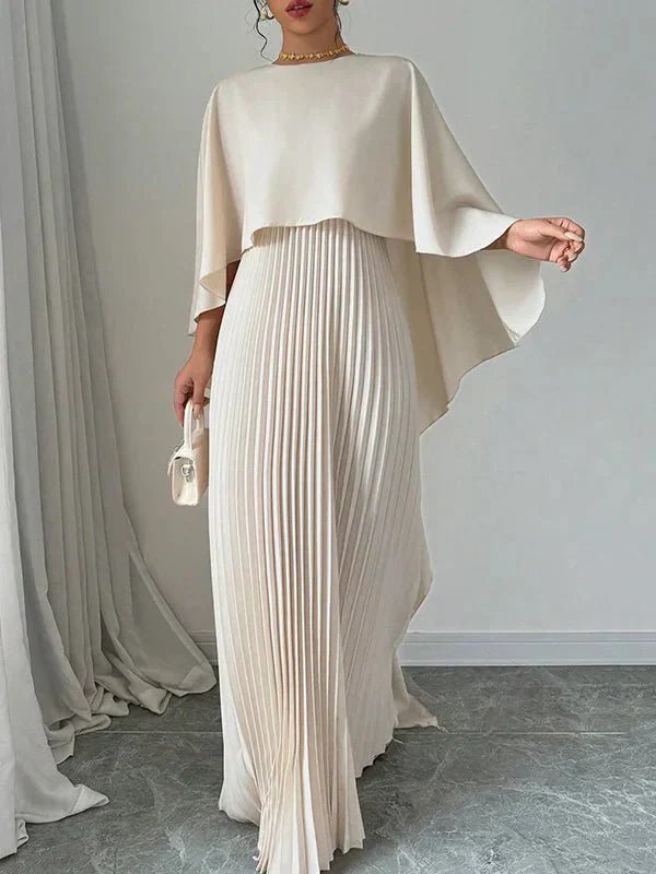 Sienna | Women's Satin Cape Pleated Maxi Dress