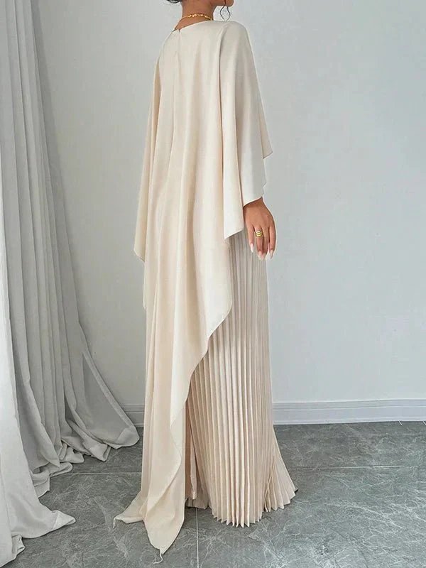 Sienna | Women's Satin Cape Pleated Maxi Dress