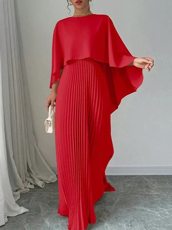 Sienna | Women's Satin Cape Pleated Maxi Dress