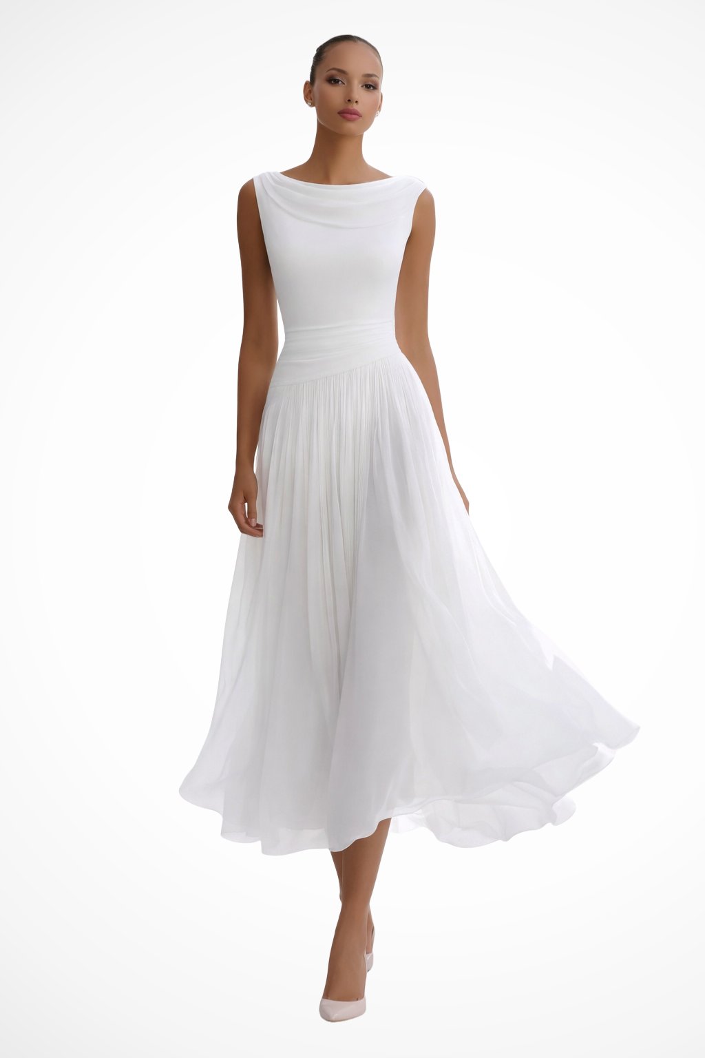 Rosie | Women's Sleeveless Cowl-Neck Pleated Midi Dress