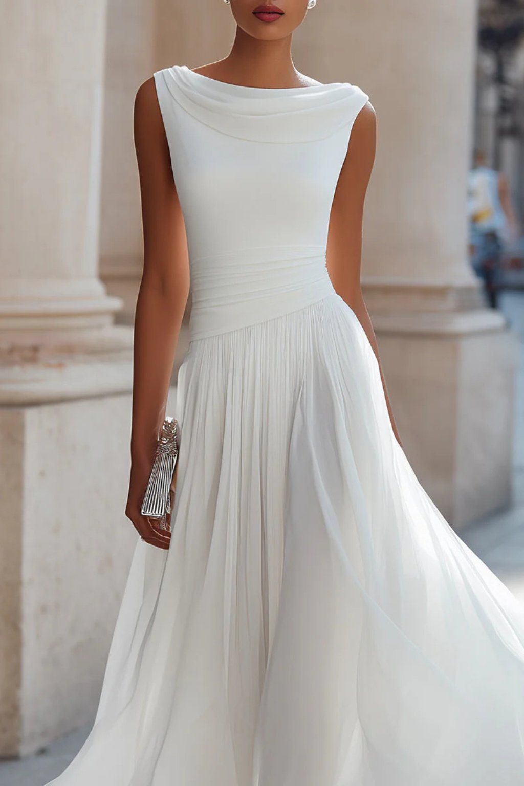 Rosie | Women's Sleeveless Cowl-Neck Pleated Midi Dress