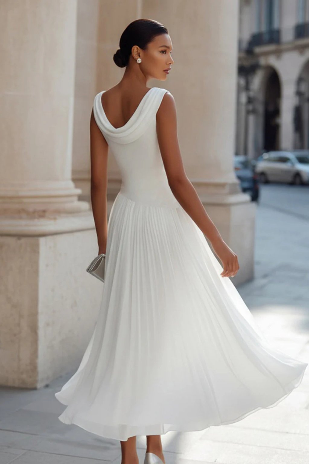 Rosie | Women's Sleeveless Cowl-Neck Pleated Midi Dress