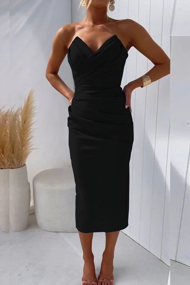 Florence | Women's Strapless Draped Sweetheart Midi Dress