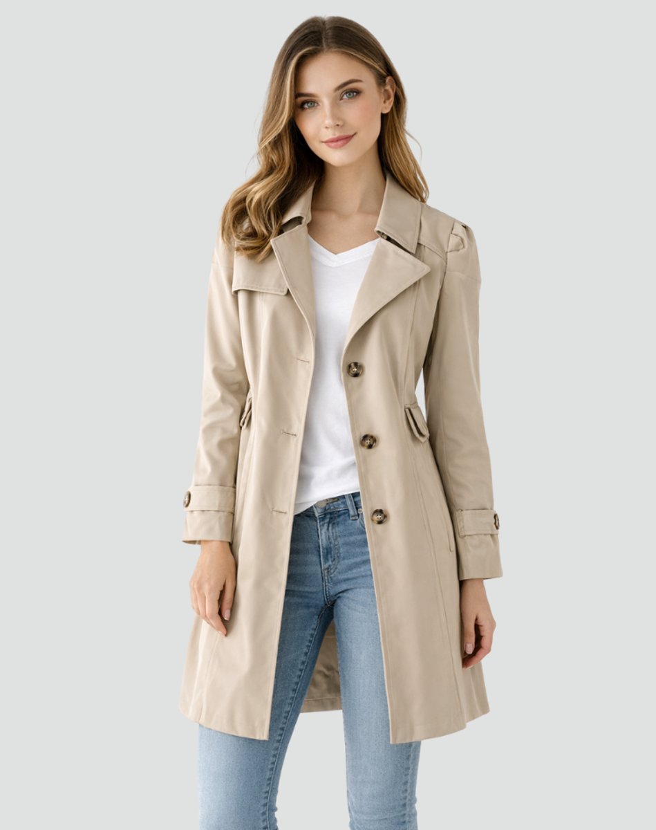 Freya | Women's Tailored Mid-Length Double-Breasted Trench Coat