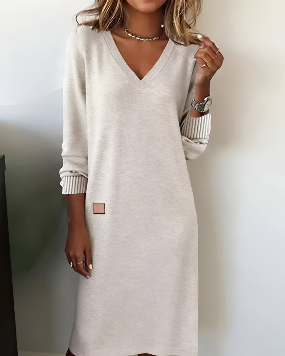 Lily | Women's V-Neck Long Sleeve Relaxed Midi Formal Dress