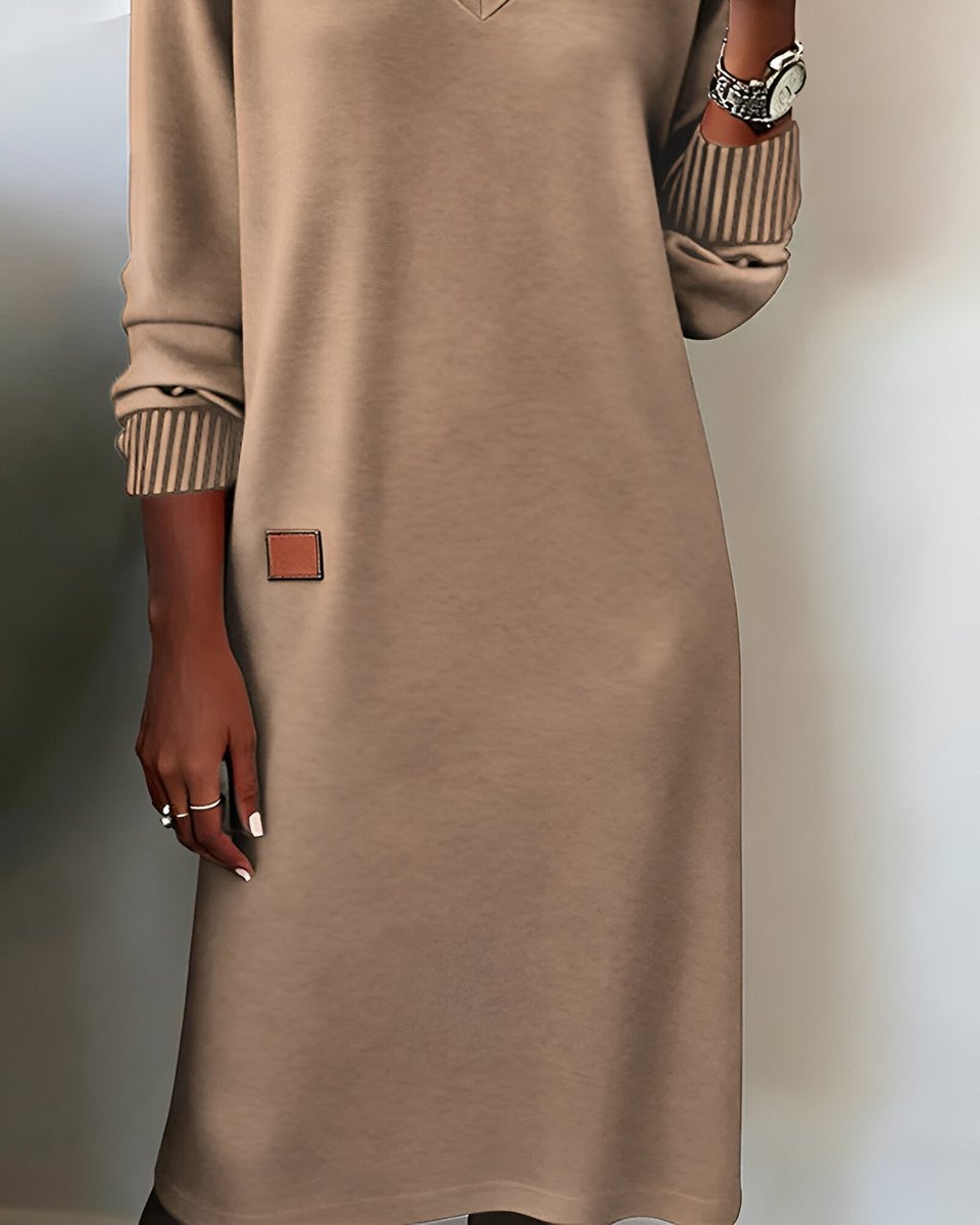 Lily | Women's V-Neck Long Sleeve Relaxed Midi Formal Dress