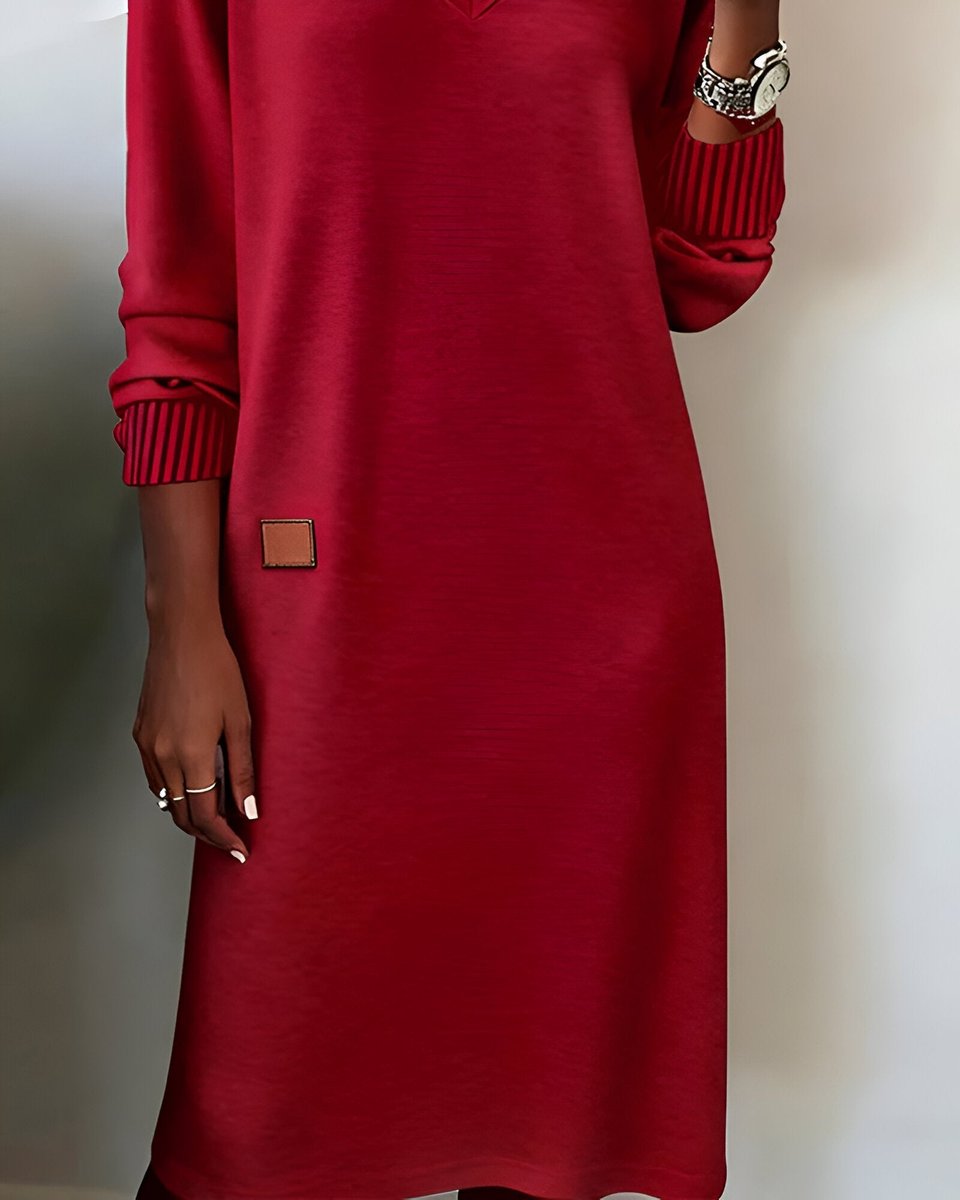 Lily | Women's V-Neck Long Sleeve Relaxed Midi Formal Dress