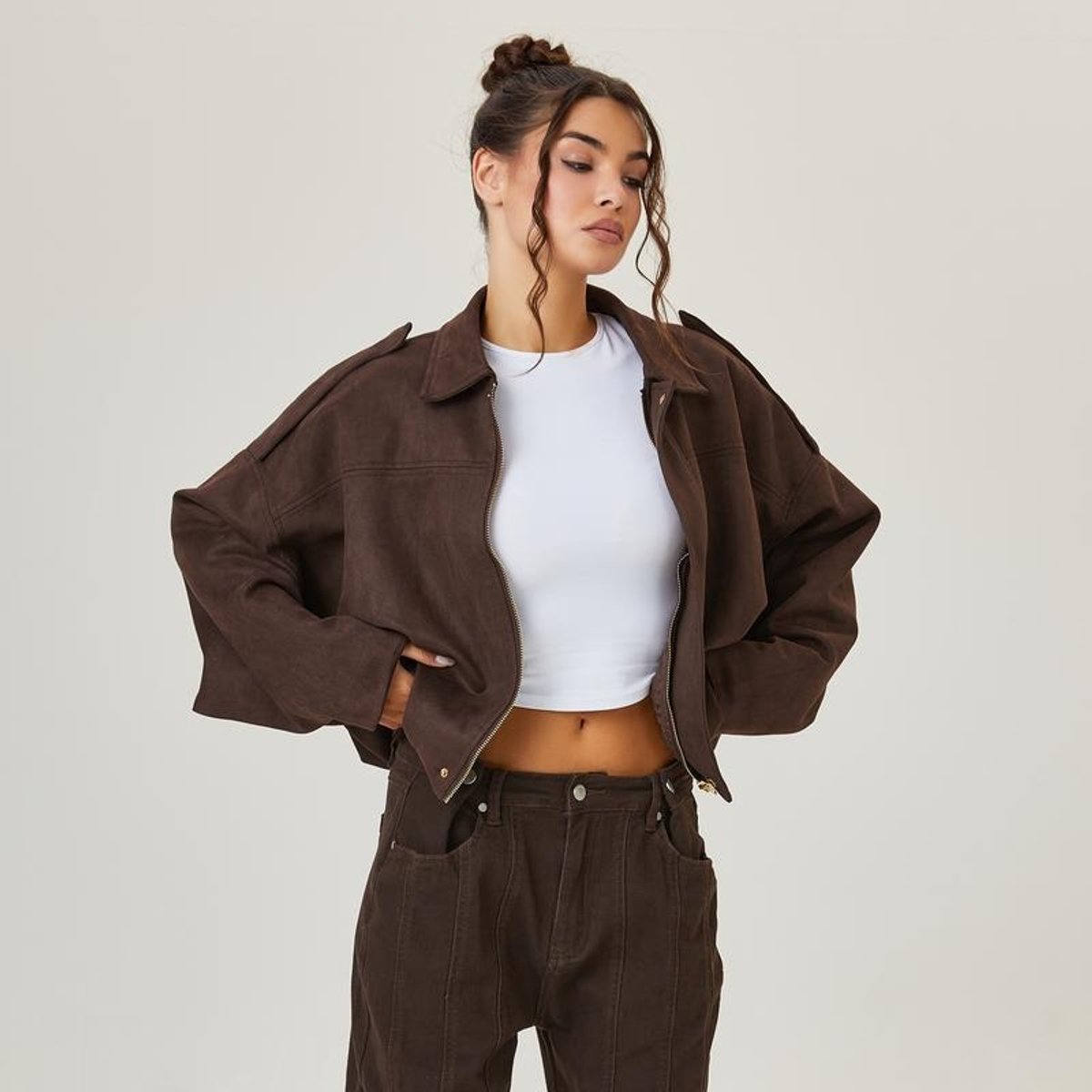 Amelia | Women's Vintage-Inspired Faux Suede Oversized Bomber Jacket