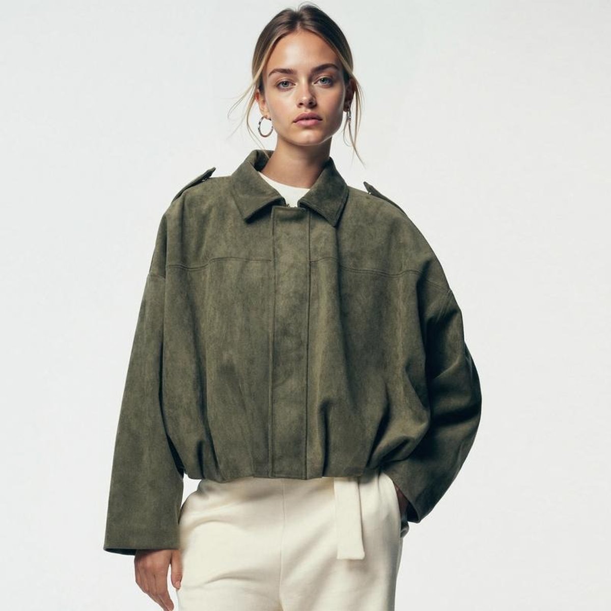 Amelia | Women's Vintage-Inspired Faux Suede Oversized Bomber Jacket