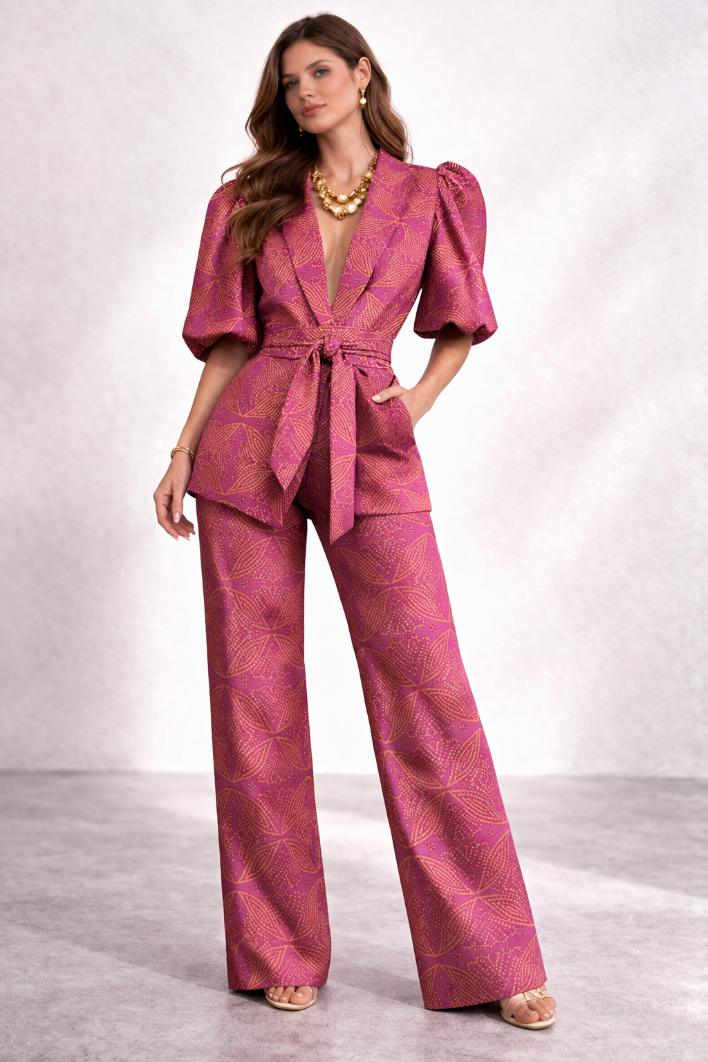 Zella | Women's Puff Sleeve Wide Leg Pants Two Piece Set